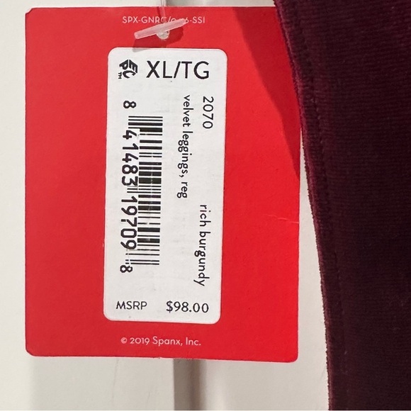 Spanx Velvet Burgundy Leggings 1X High Rise Slimming Chic Preppy Fall Winter - Picture 8 of 11